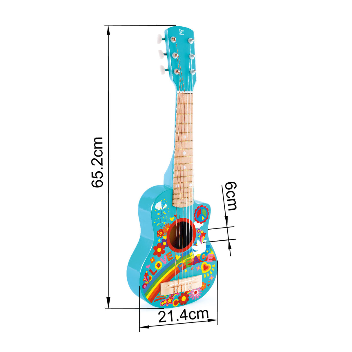 Flower Power Guitar in blue with colorful 1960s flower child design, perfect for children ages 3 and up.
