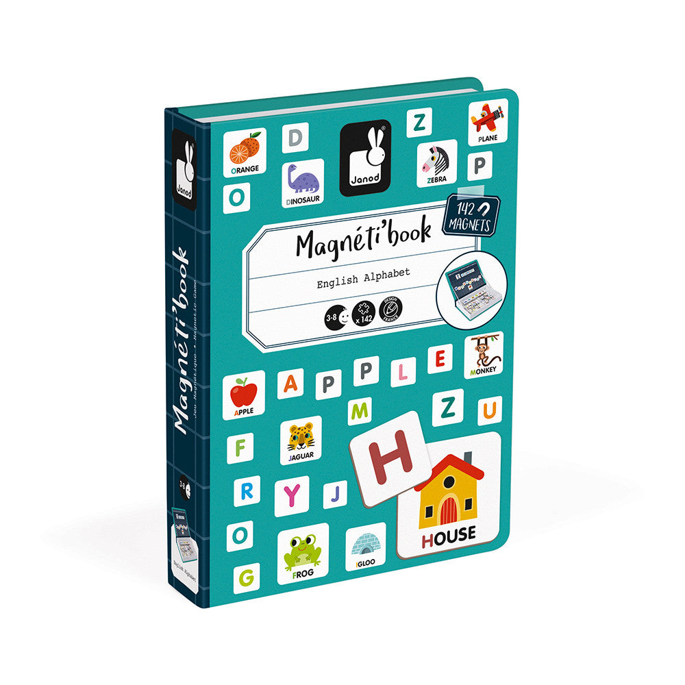 MagnetiBook Alphabet magnetic educational game with illustrated letter magnets and words for kids ages 3-8.