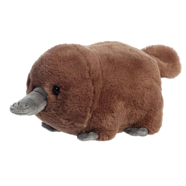 Spudster Platypus Pongo plush toy, warm brown with gray feet and bill, soft and cuddly 10-inch size.