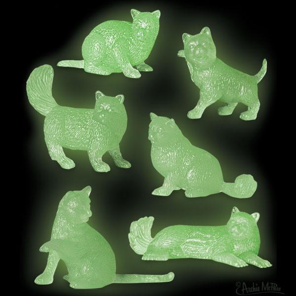 Glow Cat soft vinyl glow-in-the-dark cat figurines in assorted styles, perfect collectible toys for kids and cat lovers.