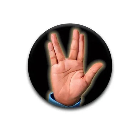 Star Trek Hand Button featuring the iconic Vulcan salute on a round 1.25-inch pinback perfect for Trekkies.