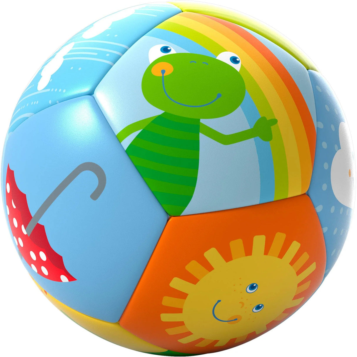 Baby Ball | Rainbow World soft 4.5" ball with colorful animals and rainbow, ideal for motor skill development.