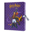 Harry Potter Quidditch Diary with purple checkered cover, featuring a player and a silver lock and key.