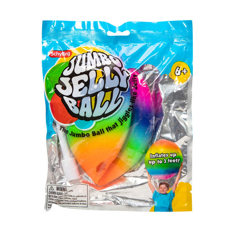 Jelly Ball Jumbo inflatable colorful stretchy ball toy with inflation straw for kids ages 6 and up.