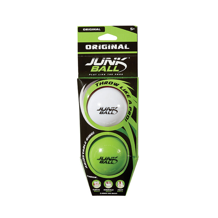 Junk Ball 2pk showing two assorted baseballs in original packaging for throwing curveballs and fastballs.