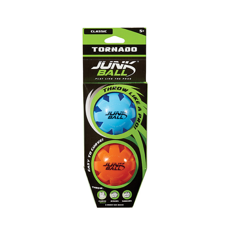 Junk Ball 2pk in Tornado style, featuring blue and orange balls for backyard baseball curveballs and fastballs.