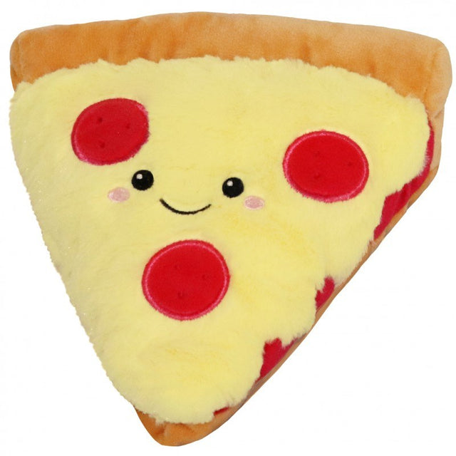 Pizza Snackers plush toy shaped like a slice of pizza with smiling face and red pepperoni details.