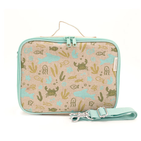 Lunch Box | Under the Sea with washable insulated linen/cotton fabric and playful sea creature print for kids.