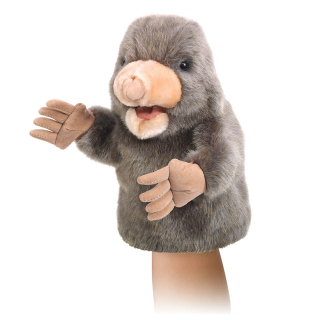 Mole Little Hand Puppet with movable mouth and claws, soft fur design, perfect for imaginative garden play.