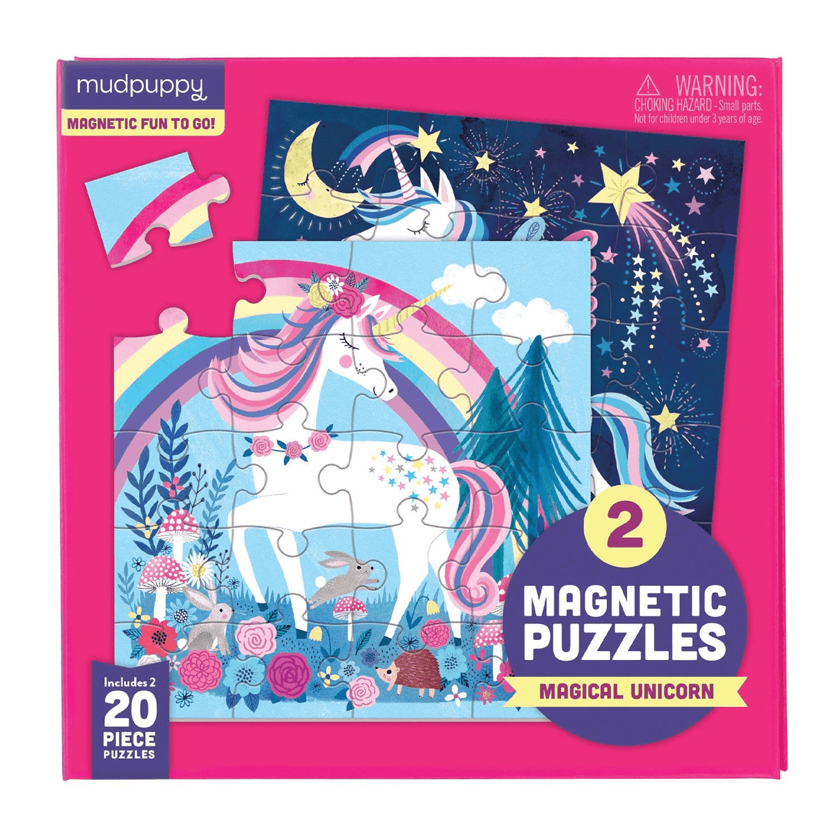 20pc Magical Unicorn Magnetic Puzzle with two colorful 20-piece magnetic puzzles in a portable tri-fold portfolio.