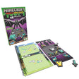 Minecraft Magnetic Travel Puzzle showing game board, magnetic weapons, armor pieces, and challenge booklet for 40 challenges.