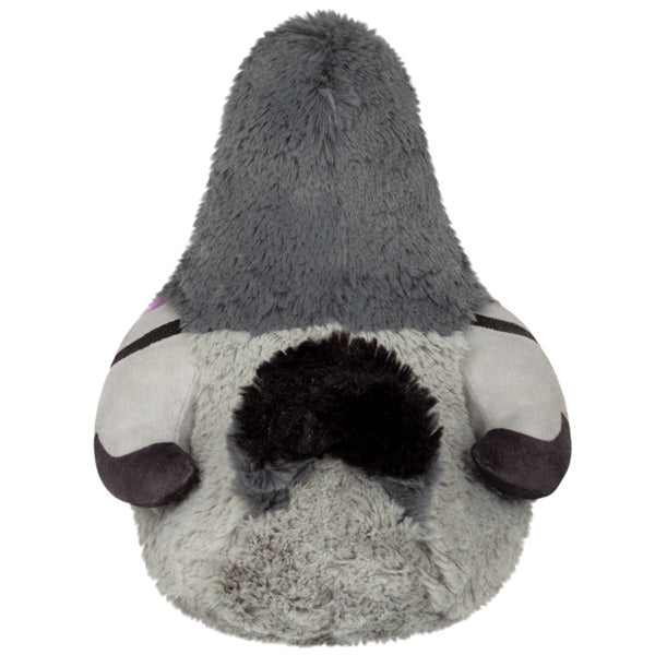 Pigeon Mini plush toy showing a soft, fluffy back with gray and white polyester fiber texture.