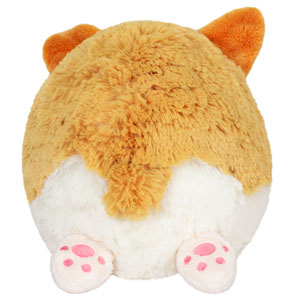 Baby Corgi Mini plush showing its fluffy orange and white body with tiny pink paw pads and a soft tail.