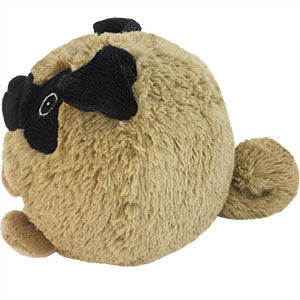 Pug Mini plush toy, fluffy round pug dog with black ears and curled tail, perfect for cuddling and play.