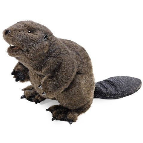 Beaver Puppet with sleek brown fur, movable mouth, realistic paws, and textured flat tail for fun interactive play.