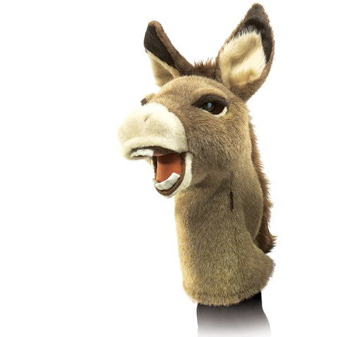 Donkey Stage Puppet with lifelike details and movable mouth, perfect for fun and interactive puppet shows.