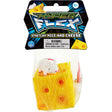 Stretchy Cheese and Mice toy with two white mice and a yellow block of cheese made from Hyperflex material.