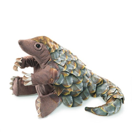 Pangolin plush with detailed printed scales, moveable head, and tail that wraps around, perfect for ages 3 and up.