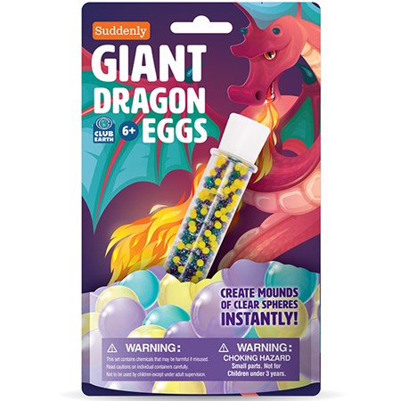 Giant Dragon Eggs product packaging with colorful beads and a dragon illustration, for ages 6 and up.