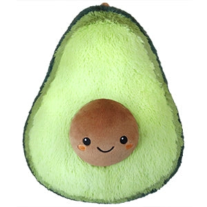 Avocado plush toy with a smiling seed, soft green texture, and extra cuddly design, perfect for ages 3 and up.