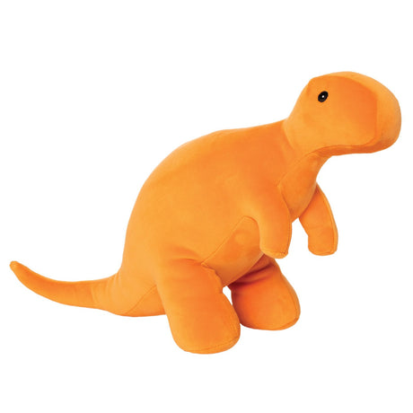 Dino Growly T-Rex plush toy in bright orange, soft and weighted for comfort, measuring 14 inches long.