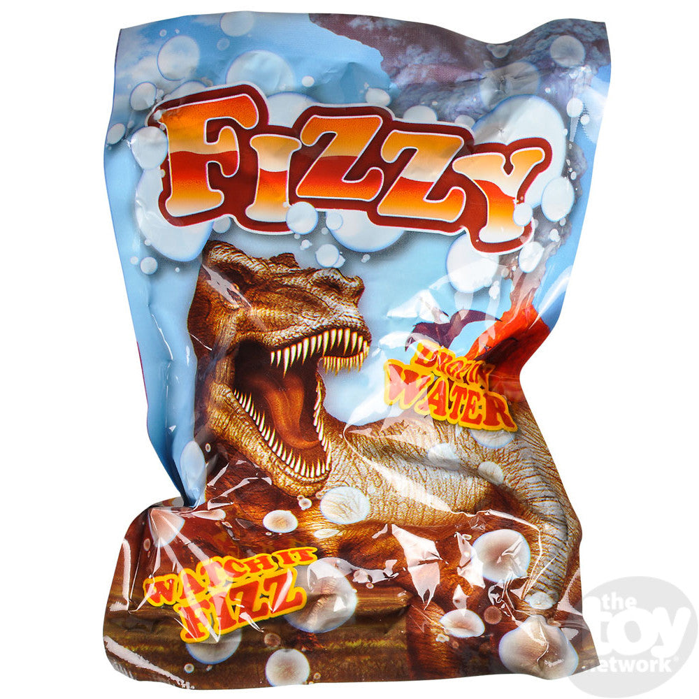 Dinosaur Fizzy packaging with roaring T-Rex and bubbles, showing exciting water-activated fizzing dinosaur egg toy.