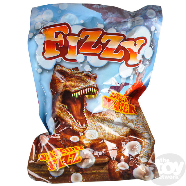 Dinosaur Fizzy packaging with roaring T-Rex and bubbles, showing exciting water-activated fizzing dinosaur egg toy.