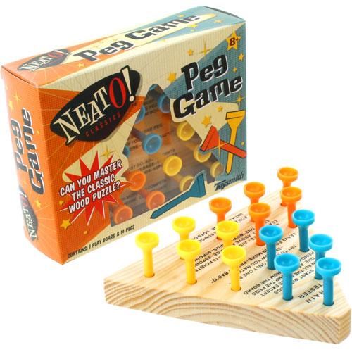 Peg Game classic wooden puzzle with colorful pegs on a wooden board, challenging and fun for ages 8 and up.