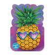 Pineapple Scratch & Sniff Card featuring a pineapple with heart-shaped glasses and "Happy B Day" message on purple background.