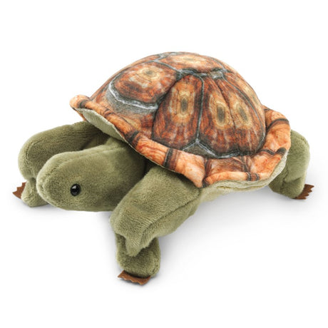 Tortoise Finger Puppet plush toy with a soft green body and a detailed brown shell for playful peek-a-boo fun.