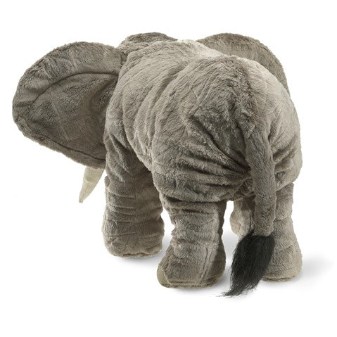 Elephant Puppet made of soft micro-fiber fabric with realistic details, perfect for imaginative play and animation.
