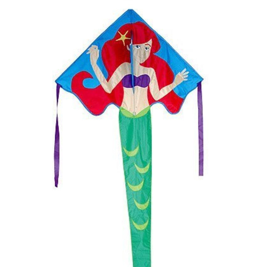 46" Easy Flyer Kite Arianna Mermaid with vibrant red hair and green tail, simple assembly and fun flying design