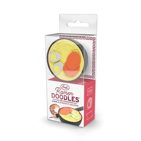 Ramen Doodles Eraser & Sharpener set in a bowl design resembling ramen with noodles, egg, and toppings.