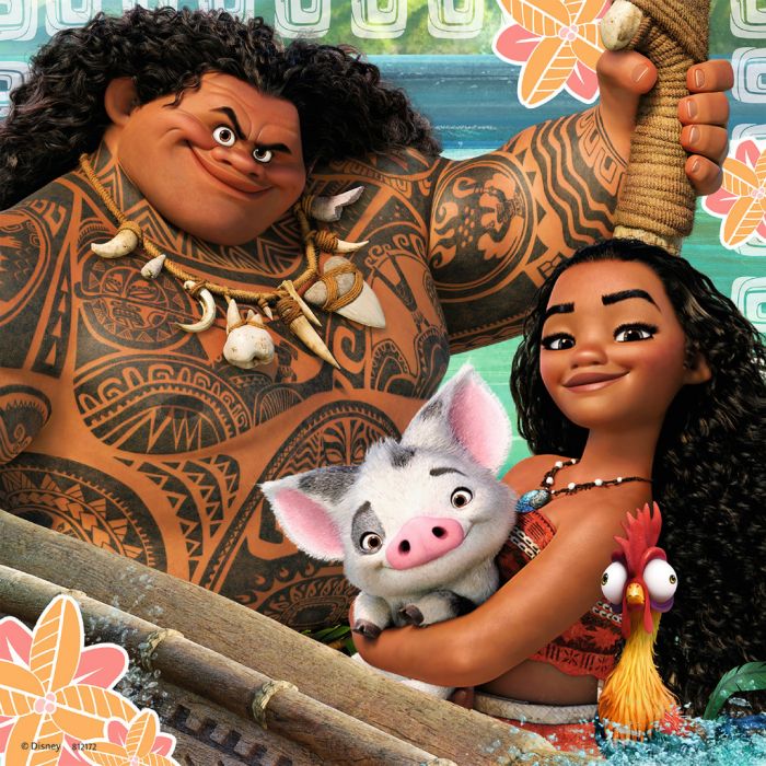 49pc Moana Voyage Puzzles featuring Moana, Maui, and friends in a colorful Polynesian adventure scene.