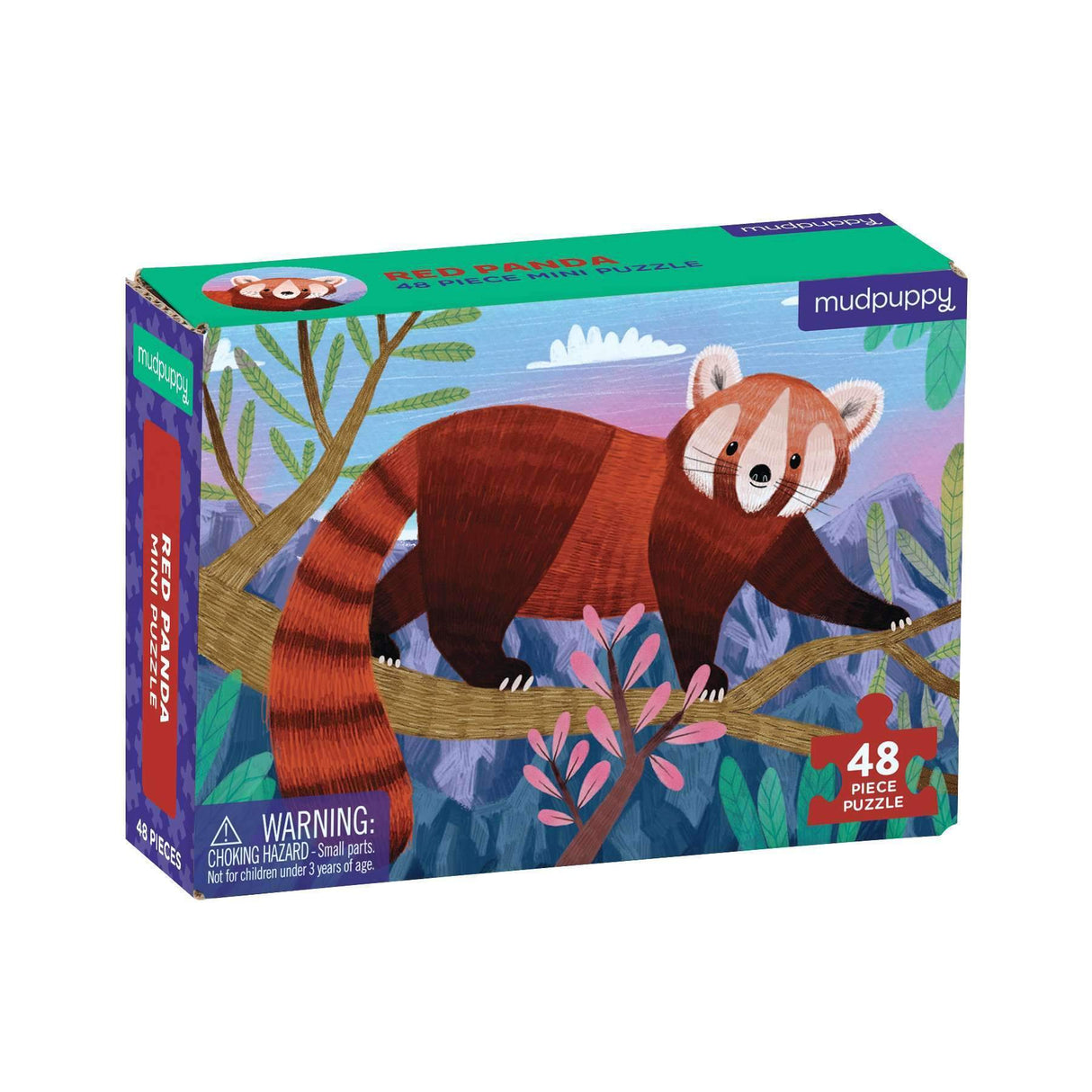 48pc Red Panda Mini Puzzle featuring a red panda on a branch, perfect for travel and educational fun.