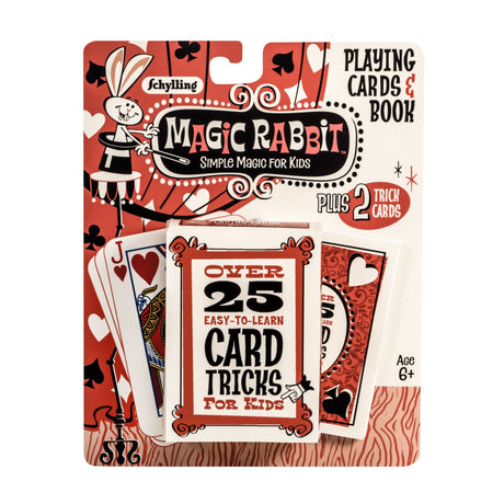 Magic Rabbit Card Tricks set with playing cards and instruction book for kids ages 6 and up to learn easy card tricks.