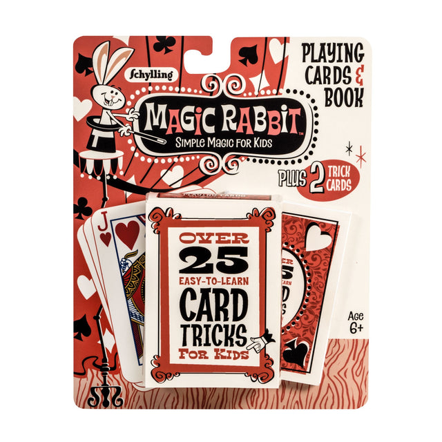 Magic Rabbit Card Tricks set with playing cards and instruction book for kids ages 6 and up to learn easy card tricks.