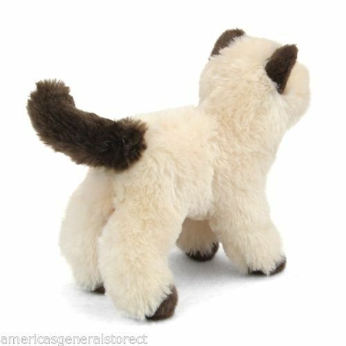 Plush Himalayan Cat Hilda with soft fuzzy fur, brown tail, ears, paws, and cute brown nose, 6 inches long.