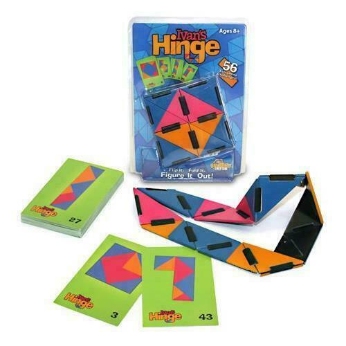 Ivan's Hinge articulating puzzle toy with colorful hinged pieces and pattern cards for ages 8 and up.