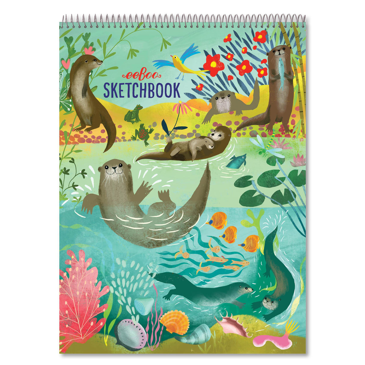Otters Sketchbook with playful otter illustrations, 8.5"x11", 60 matte pages, durable spiral binding by Uta Krogmann.