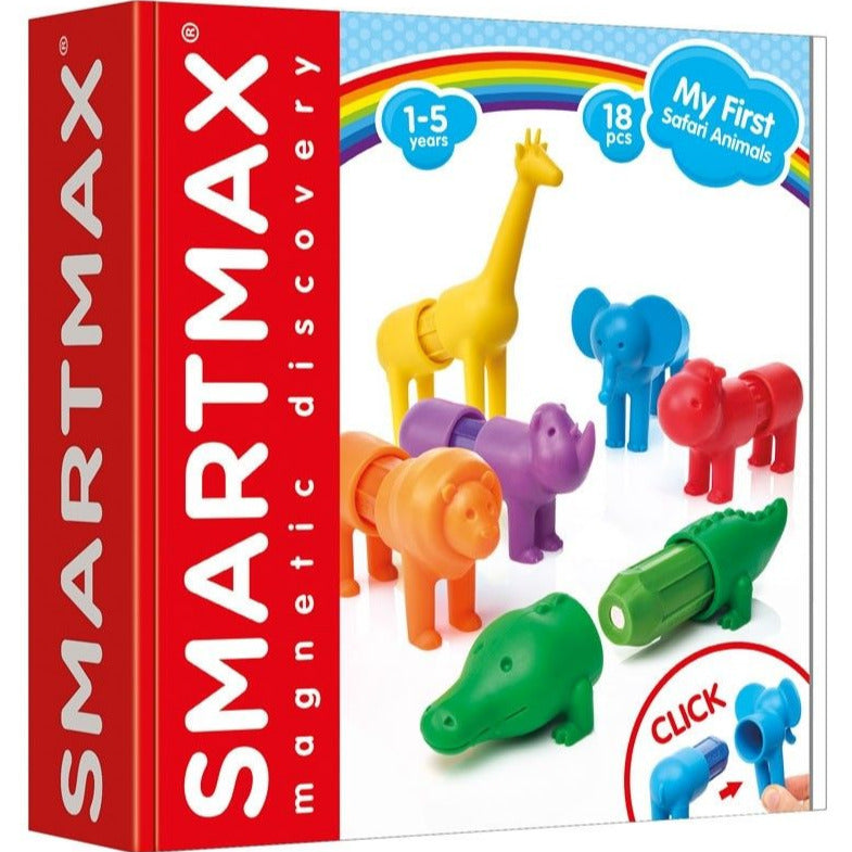 SmartMax My First Safari Animals 18-piece magnetic set with colorful safari animals for ages 1-5 creative play.