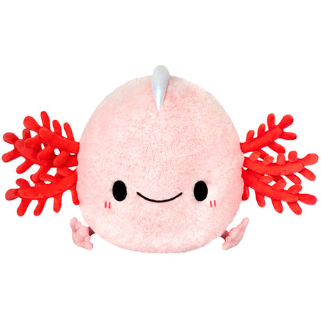 Soft and friendly Baby Axolotl plush with red gills and cute smiling face, perfect for ages 3 and up.