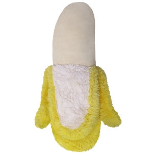 Plush Banana toy partially peeled, soft and fuzzy, perfect for kids ages 3 and up, 15 inches long.