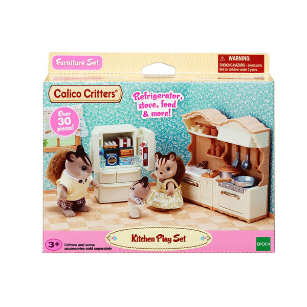 Kitchen Play Set with refrigerator, stove, sink, cooking utensils, and accessories for imaginative play.