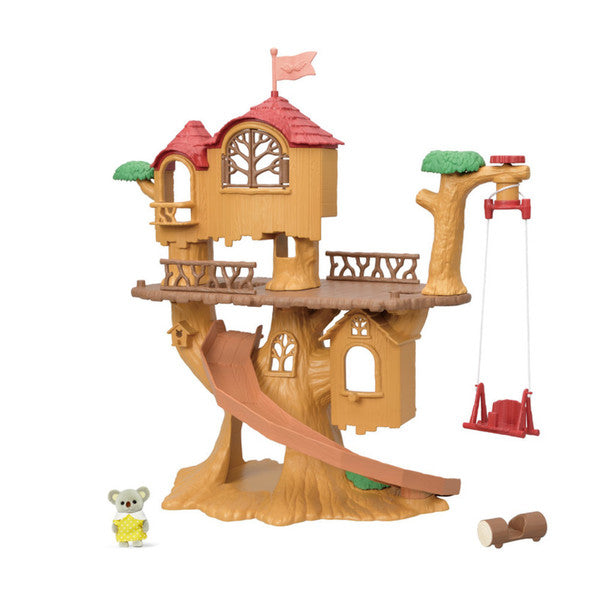 Adventure Treehouse Set with slide, swing, treehouse, and poseable Outback Koala baby figure in removable clothes.