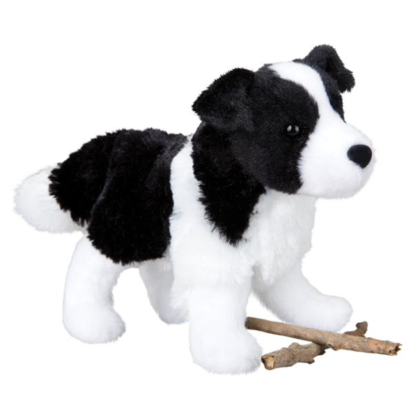 Border Collie Meadow plush toy with soft black and white fur, realistic details, perfect for dog lovers and kids.