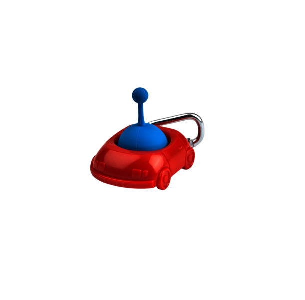 Pull 'n Pops Keychain shaped like a red car with a blue bubble popper and metal clip for fidgeting fun.