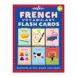 French Flash Cards featuring colorful vocabulary cards with French words, illustrations, and pronunciation guide for kids 4 and up.