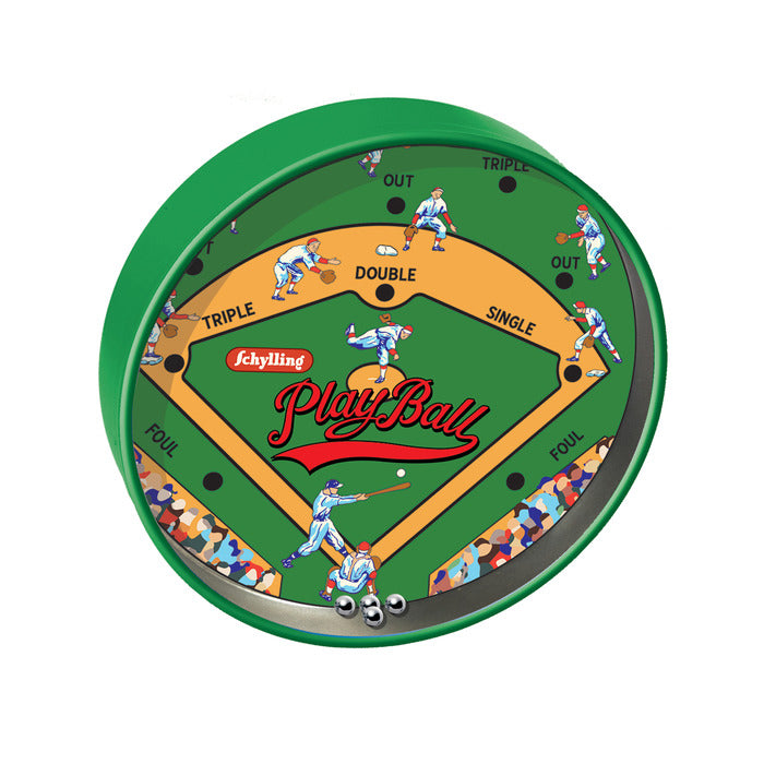 Tin Bead Game with baseball field design, challenging skill and patience to get all balls in their holes.