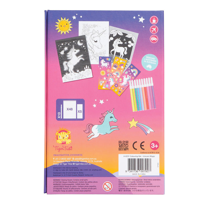 Coloring Set | Unicorn Magic with coloring pages, markers, stickers, and storage box for creative on-the-go fun.